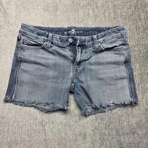 7 For All Mankind Shorts Womens 29 Blue Denim Frayed Cut Off A Pocket Distressed